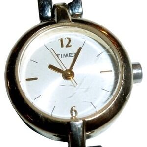 Timex Ladies Two Tone Silver Gold Open Link Bracelet Watch CR 1216 Cell Analog